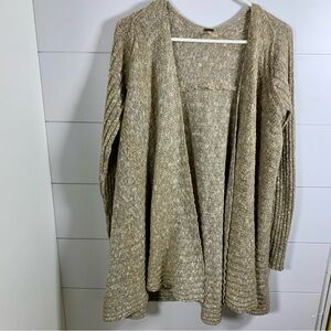 Free People Open Cardigan Sweater Women Sz M‎ Marled Oatmeal Tan Boho Minimalist